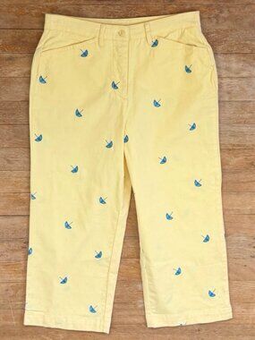 intage Umbrella Print Capris 1990s Cotton Spandex Yellow Pants Women's Size 4 P